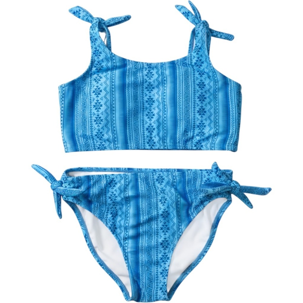 Noon Swim Girls Blue Tribal Geometric Print Bikini 2-Piece Swimsuit Size 14